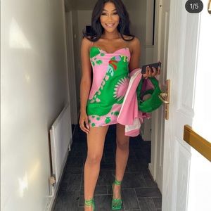 Zara green and pink dress